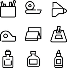 Vector illustration of various office supplies.