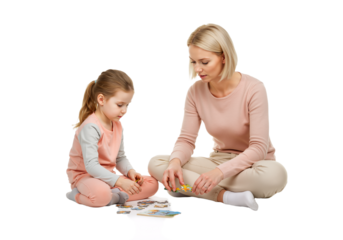 mother and daughter playing with puzzle