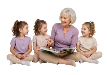 Grandmother telling story to grandchildren