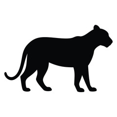 Black silhouette of a panther standing isolated on white background