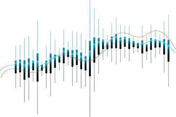 Dynamic Financial Chart with Teal Candlesticks and Trendlines. A modern, clean graphic showcasing a financial chart with teal candlestick patterns.