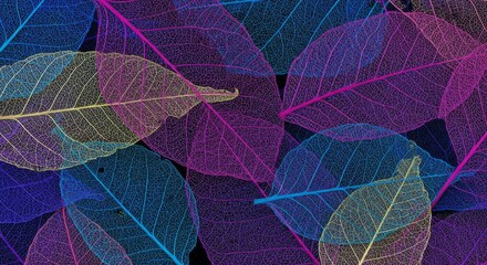 Colorful Leaves Texture Background, Translucent Leaf Veins Pattern