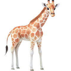 Obraz premium Cute plush giraffe toy with realistic patterns and soft texture standing on white background