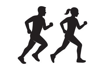 Silhouette runner front view collection vector illustration. 