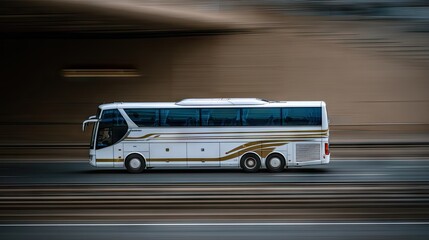 High-speed travel on a tourist bus with motion blur, showcasing a dynamic adventure on the highway