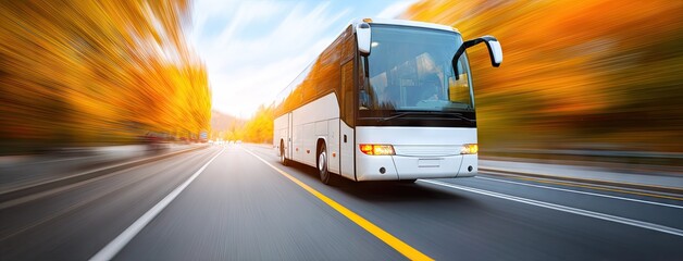 High-speed travel on a tourist bus with motion blur, showcasing a dynamic adventure on the highway