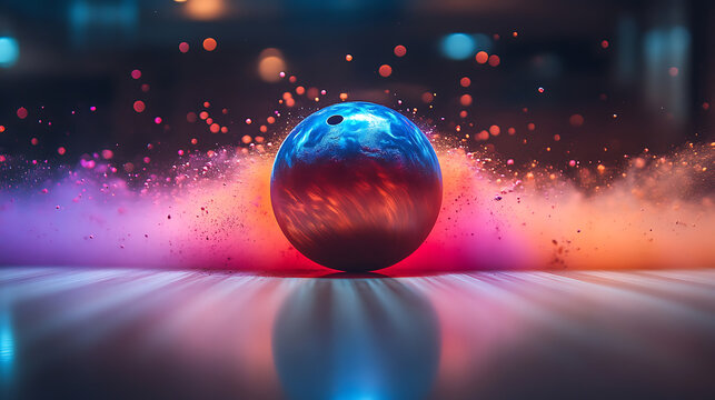 Cosmic Strike A Vibrant Bowling Ball in Motion