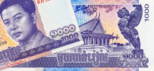 1000 Riels Cambodia with the image of the Royal palace throne room, 
