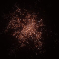 Campinas (Brazil) night view with street lights. Aerial shot from space. top view heading north, 