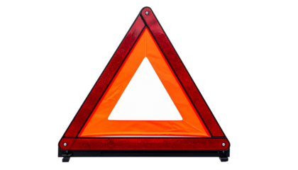 A roadside emergency warning triangle, a safety essential for vehicle breakdowns