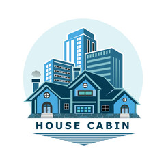 Fototapeta premium logo Modern Real Estate Logo Design – House Cabin with City Skyline Illustration