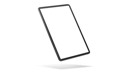 Floating iPad Pro on transparent background for web design and App UI presentation. Side view with empty blank screens.