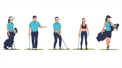 flat vector of professional golfer player with clubs on course doing golf sport