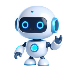 Happy robot. 3d ai character, chat bot mascot isolated on white background, GPT chatbot icon. Artificial intelligence, trendy technology, support service, funny automation