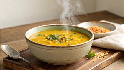 Steaming Hot Cooked Red Lentil Soup in Bowl – Traditional Dal Recipe