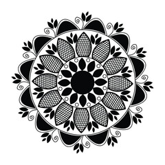 Monochrome ethnic mandala design. Anti-stress coloring page for adults. Hand drawn vector illustration