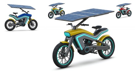 Electric motorcycle with solar panel cover variations