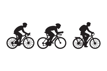 Obraz premium collection active cyclists silhouette vector illustration. Silhouette bikers isolated on white background. 