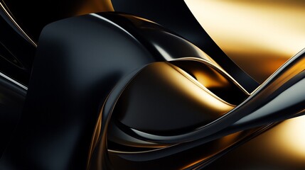 Abstract black and gold background with smooth curved geometric shapes for modern design