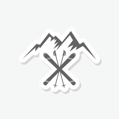 Ski mountains icon sticker isolated on gray background