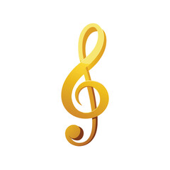 Naklejka premium 3D Shiny Golden Treble Clef on White Background