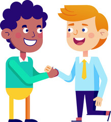 Handshake between two people with happy expressions icon
