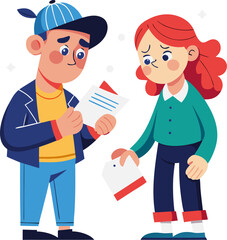 Cartoon characters exchanging apology notes