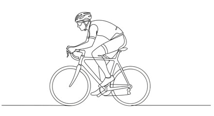 Cycling in Action: A cyclist, captured in a dynamic line drawing, embodies speed and determination as they conquer the open road on their sleek bicycle.