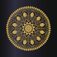 Intricate golden mandala design with floral patterns on dark background