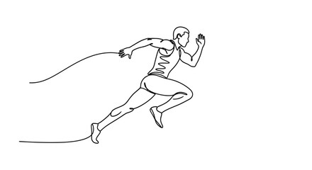 Sprint of Determination: A dynamic line drawing of a determined athlete in full stride, capturing the essence of speed, power, and the unwavering pursuit of victory. 