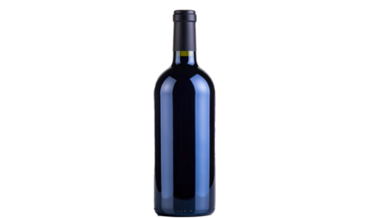 Blue color wine bottle on transparent background