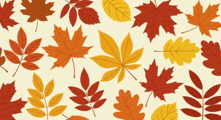 Obraz premium Autumn Leaves Seamless Pattern with Maple and Oak on Neutral Background