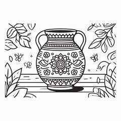 Vector illustration of an antique clay pottery jug, a traditional ceramic art decoration.