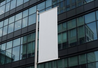 Blank White Banner on Modern Building