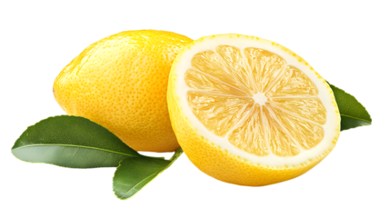 Fresh Lemons Isolated With Green Leaves Representing Citrus Fruit And Vitamin C Source