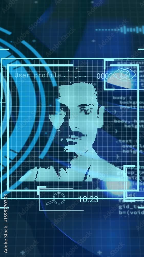Poster animation of digital interface with scan scoping over dark background