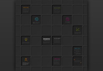 Modern Dark Infographic Template with Neumorphic Grid Mosaic Design