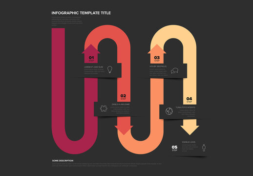 Modern Infographic Template with Winding Process Flow and Steps on red line
