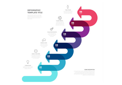 Infographic Template with 6 Colorful Steps and Curved Arrows
