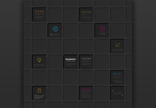 Modern Dark Infographic Template with Neumorphic Grid Mosaic Design