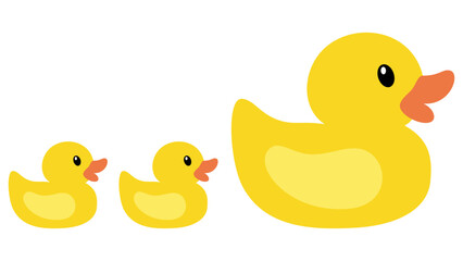 Icon of mother duck and yellow ducklings isolated on white background.