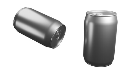 Tin can of aluminum metal with a transparent background