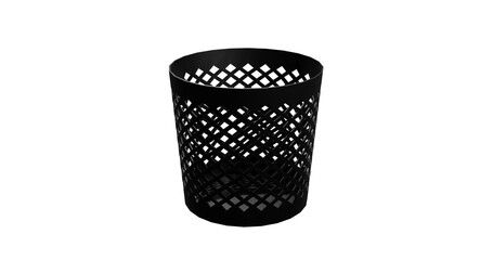 trash bin in a dark black material with texture on sides 