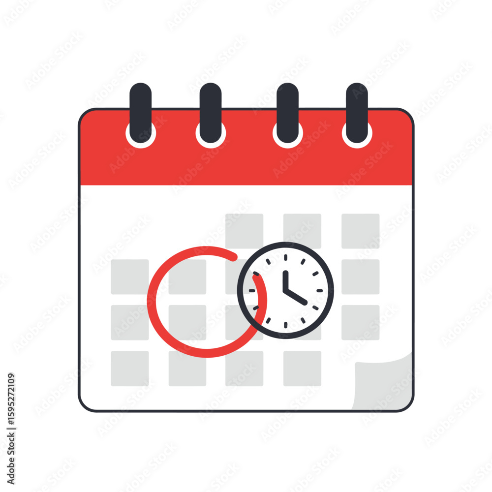 Poster a calendar icon with a red circle around a date and a clock overlay conveys a sense of scheduling, a