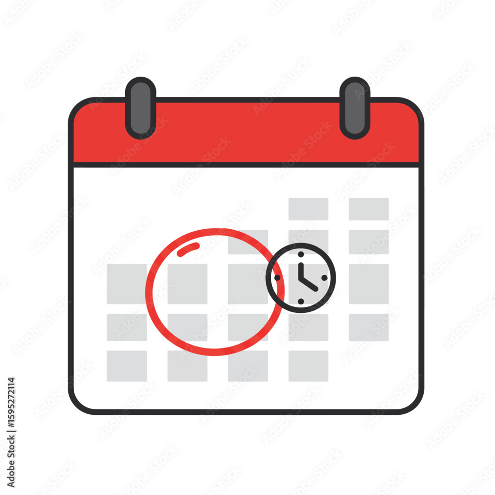 Poster simple calendar icon design with a highlighted date and clock, ideal for time management or scheduli