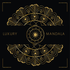 Elegant golden mandala design with luxury text on black background