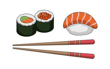Delicious sushi and chopsticks illustration