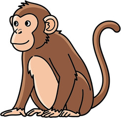 Fototapeta premium Illustration of a Sitting Cartoon Monkey with a Friendly Expression and Curled Tail