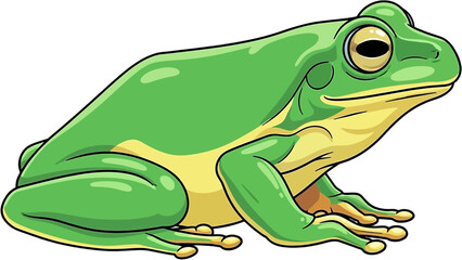 Fototapeta premium Vibrant Green Cartoon Frog Illustration in a Sitting Pose with Yellow Details