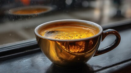 Golden espresso cup by window